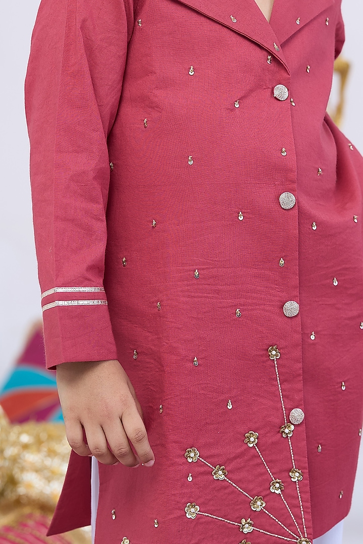 Rust Cotton Handwork Kurta Set For Boys by Vivedkids at Pernia's Pop Up Shop