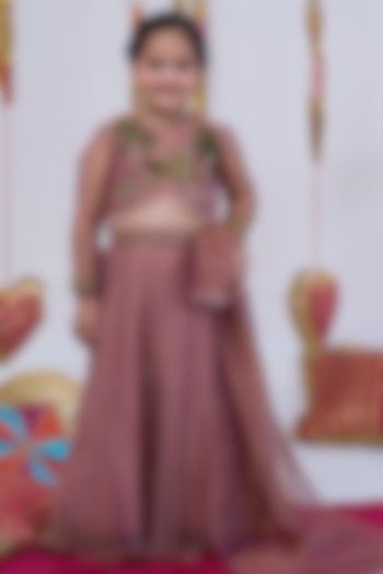 Onion Pink Tissue Lehenga Set For Girls by Vivedkids at Pernia's Pop Up Shop