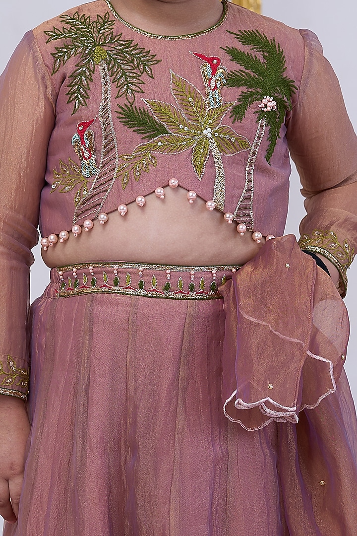 Onion Pink Tissue Lehenga Set For Girls by Vivedkids at Pernia's Pop Up Shop