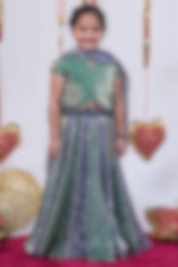 Grey & Green Bandhani Lehenga Set For Girls by Vivedkids at Pernia's Pop Up Shop