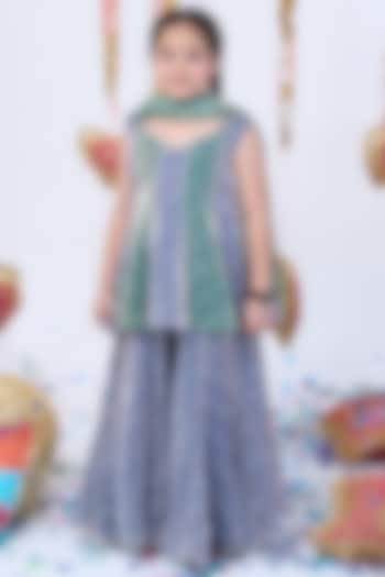 Grey & Green Bandhani Sharara Set For Girls by Vivedkids at Pernia's Pop Up Shop