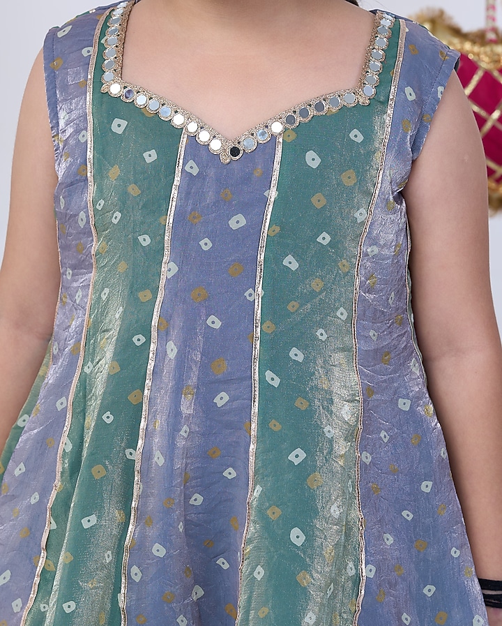 Grey & Green Bandhani Sharara Set For Girls by Vivedkids at Pernia's Pop Up Shop