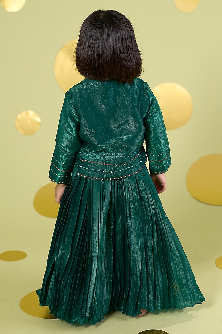 Green Cotton Hand Embroidered Skirt Set For Girls by Vivedkids at Pernia's Pop Up Shop
