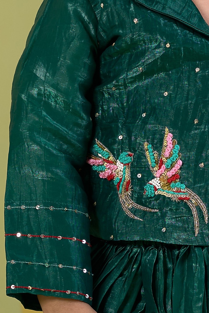 Green Cotton Hand Embroidered Skirt Set For Girls by Vivedkids at Pernia's Pop Up Shop