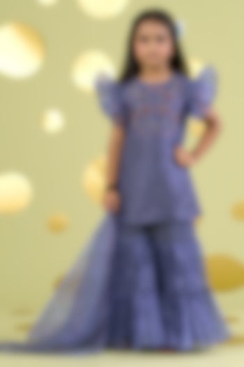 Blue Cotton Pleated Sharara Set For Girls by Vivedkids at Pernia's Pop Up Shop