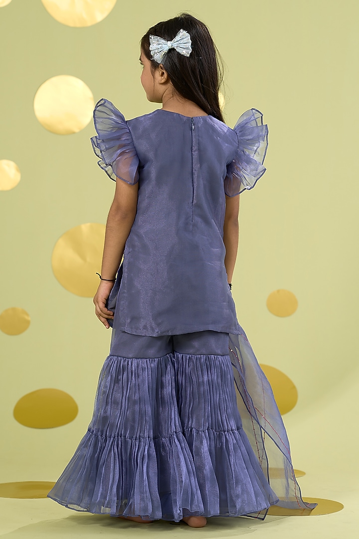 Blue Cotton Pleated Sharara Set For Girls by Vivedkids at Pernia's Pop Up Shop