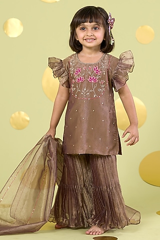 Golden Cotton Sharara Set For Girls by Vivedkids