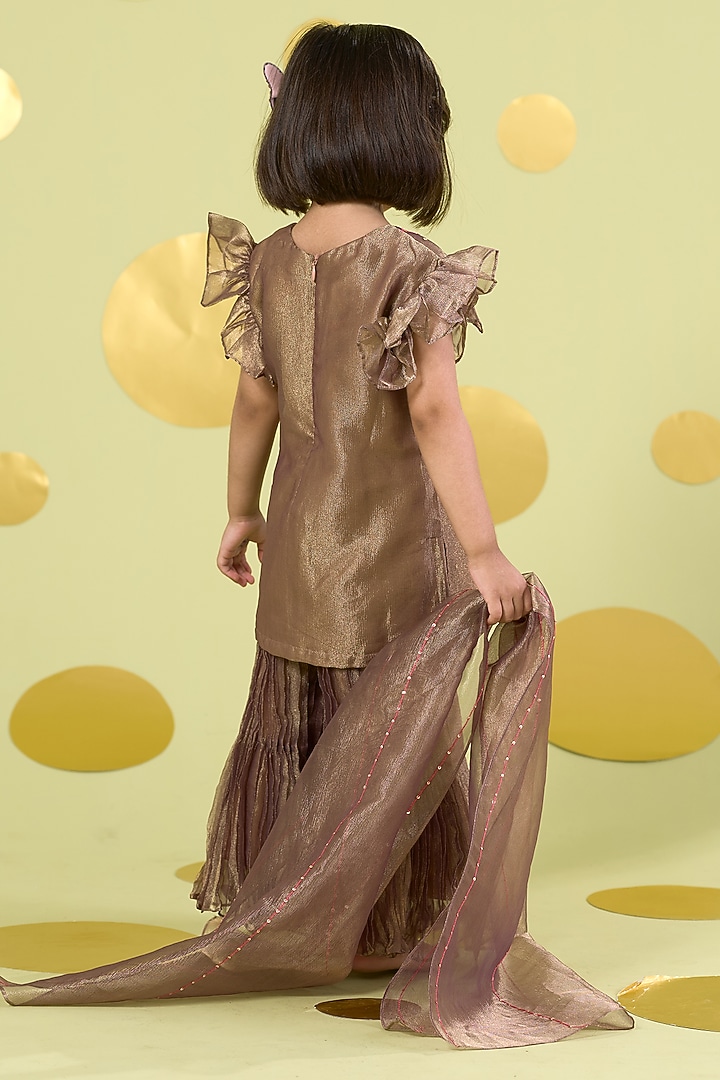 Golden Cotton Sharara Set For Girls by Vivedkids at Pernia's Pop Up Shop