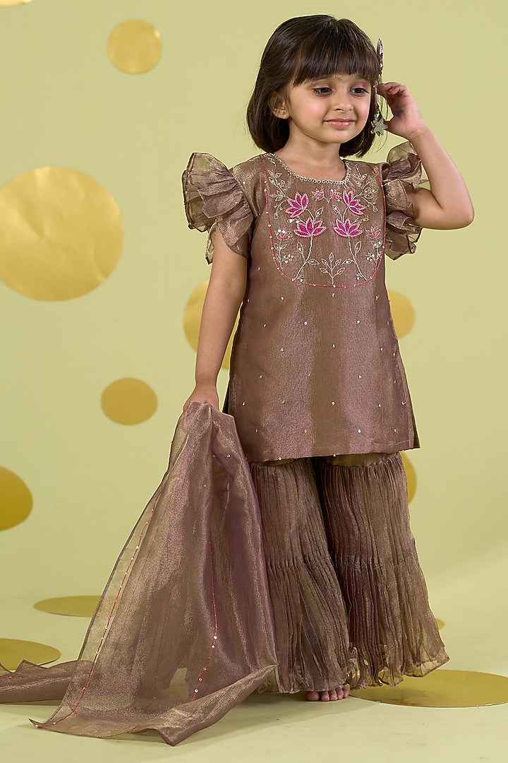 Golden Cotton Sharara Set For Girls by Vivedkids at Pernia's Pop Up Shop