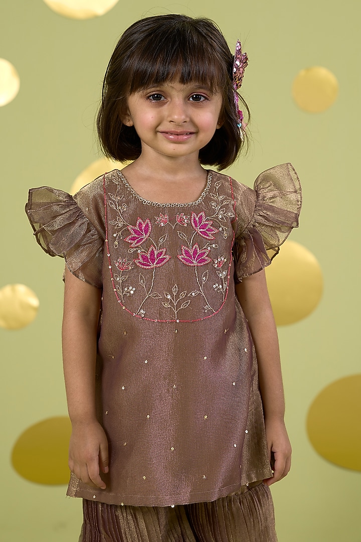 Golden Cotton Sharara Set For Girls by Vivedkids at Pernia's Pop Up Shop
