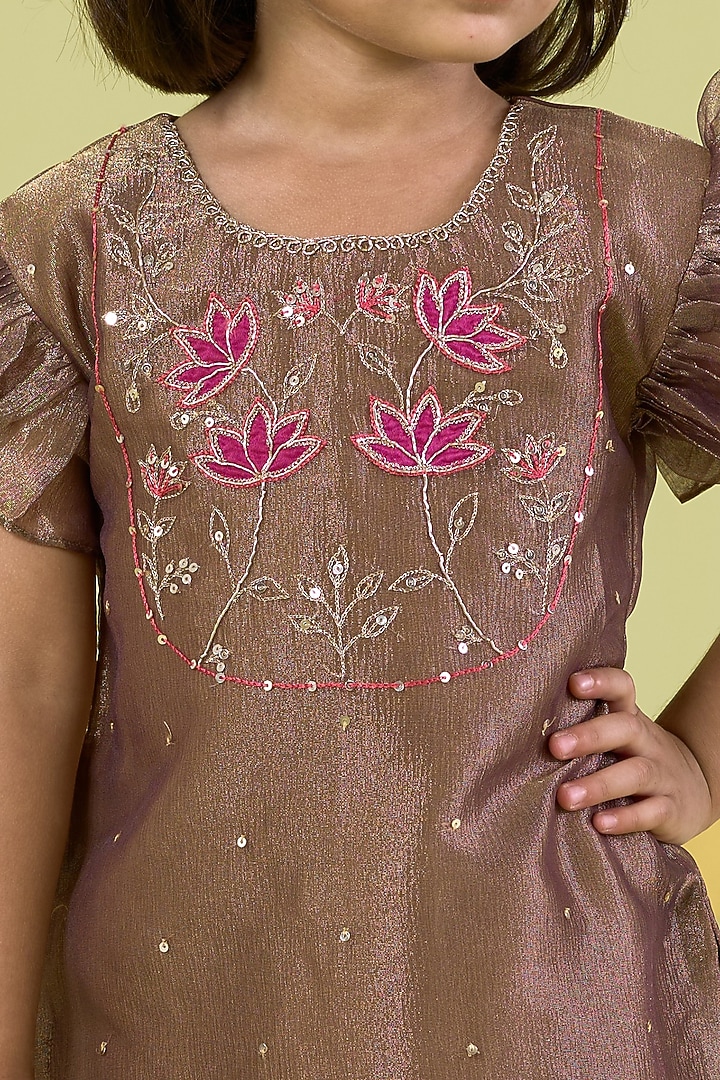 Golden Cotton Sharara Set For Girls by Vivedkids at Pernia's Pop Up Shop