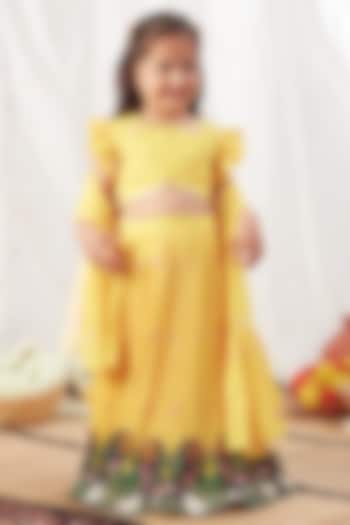 Yellow Cotton Pichwai Lehenga Set For Girls by Vivedkids at Pernia's Pop Up Shop