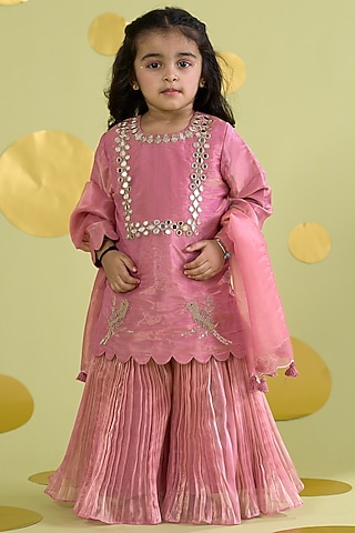 Pink Tissue Sharara Set For Girls by Vivedkids