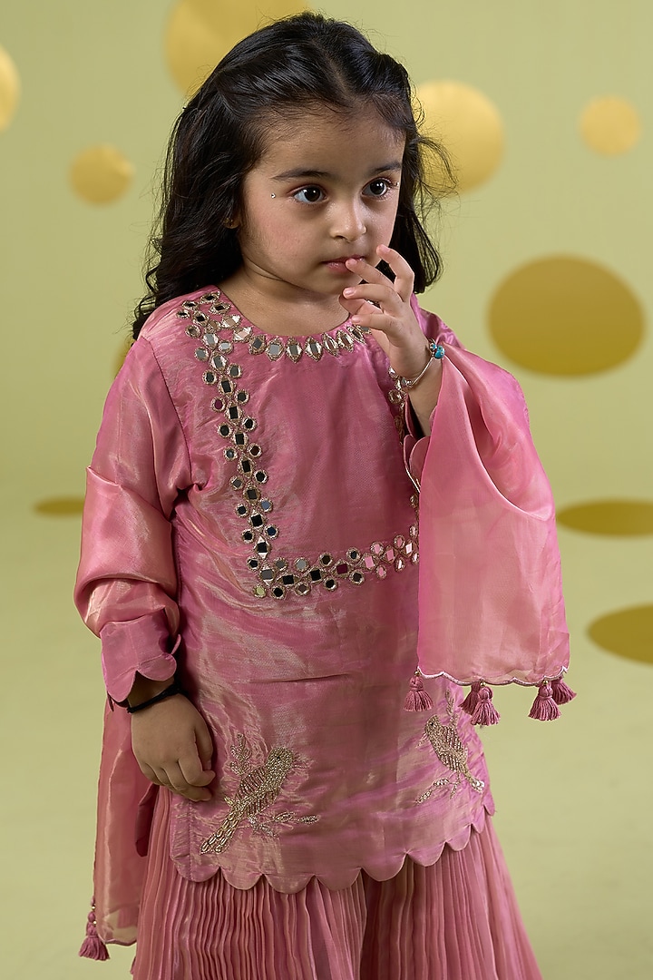 Pink Tissue Sharara Set For Girls by Vivedkids at Pernia's Pop Up Shop