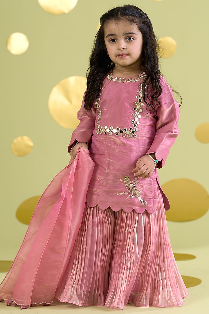 Pink Tissue Sharara Set For Girls by Vivedkids at Pernia's Pop Up Shop