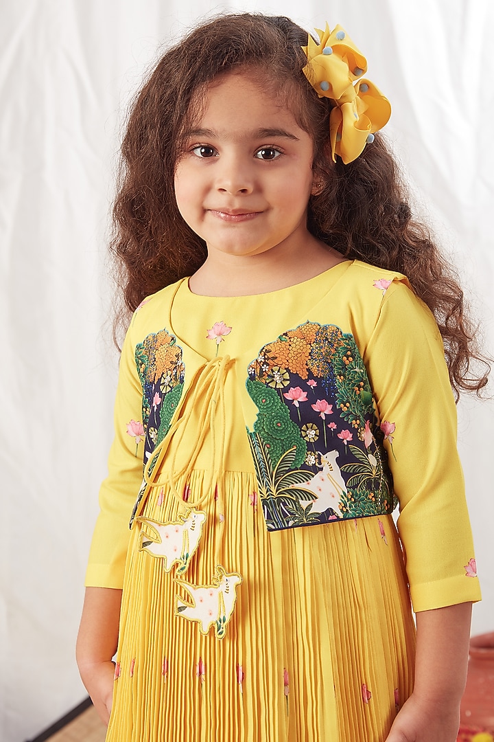 Yellow Cotton Jacket Dress For Girls by Vivedkids at Pernia's Pop Up Shop