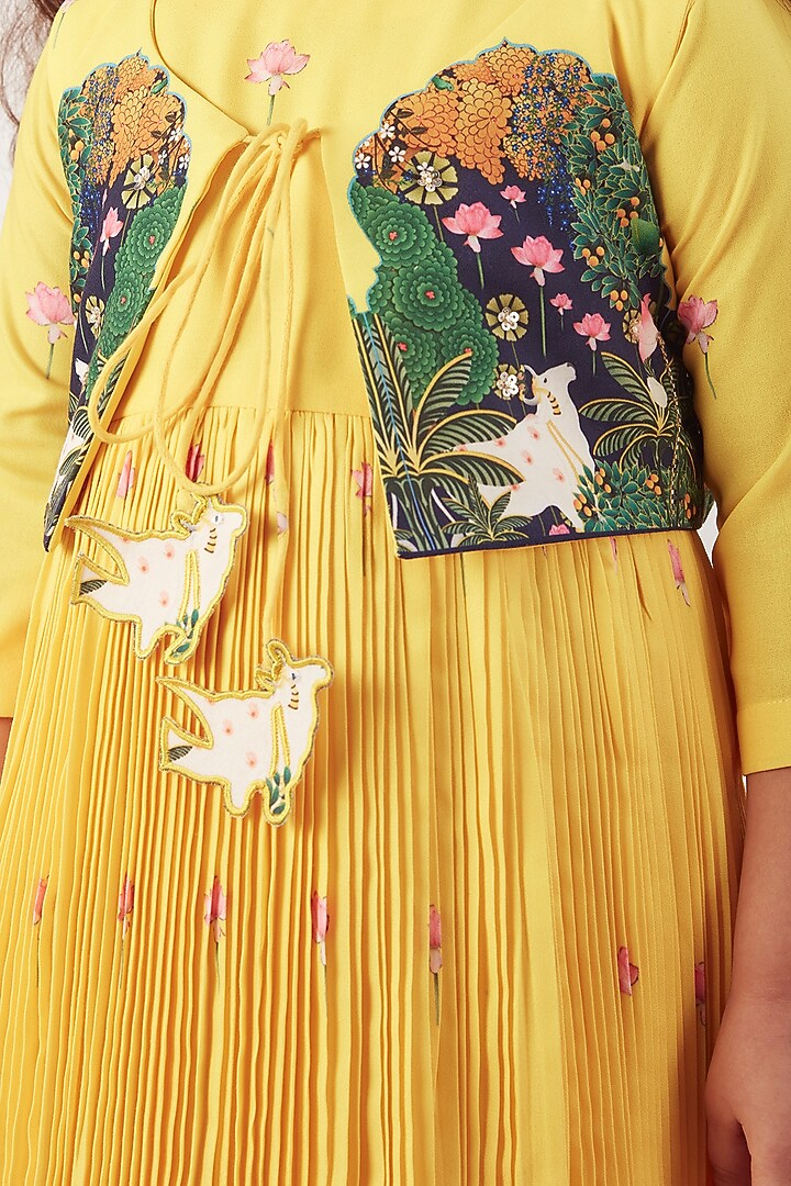 Yellow Cotton Jacket Dress For Girls by Vivedkids at Pernia's Pop Up Shop