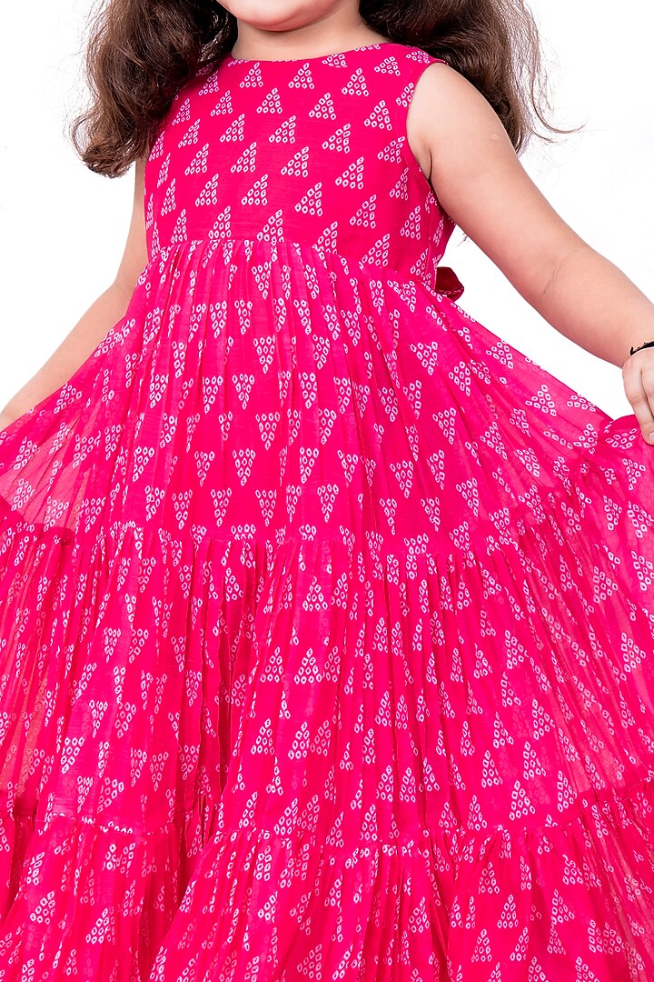 Pink Chiffon Bandhani Printed Dress For Girls by Vivedkids at Pernia's Pop Up Shop
