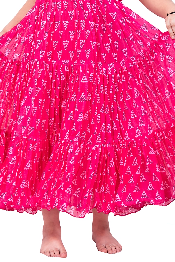 Pink Chiffon Bandhani Printed Dress For Girls by Vivedkids at Pernia's Pop Up Shop