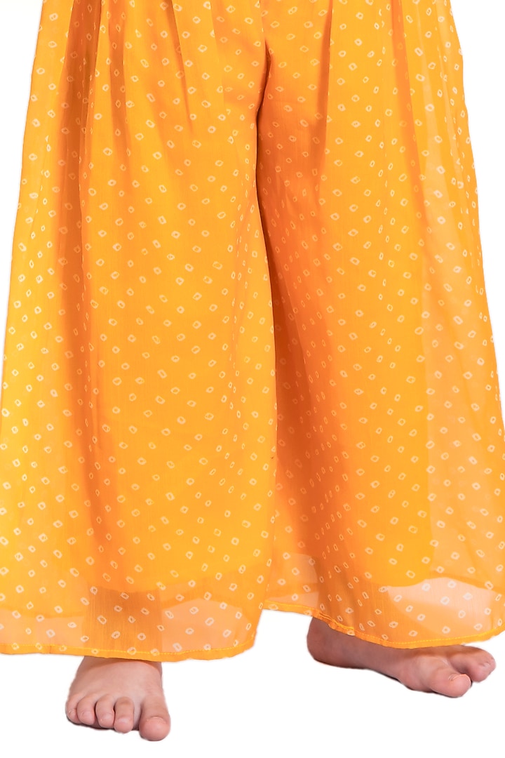 Yellow Chiffon Bandhani Printed Jumpsuit For Girls by Vivedkids at Pernia's Pop Up Shop
