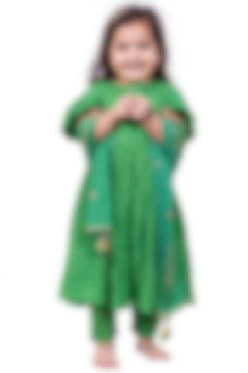 Green Bandhani Printed Anarkali Set For Girls by Vivedkids