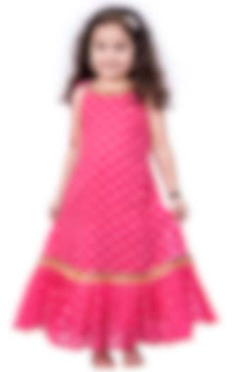 Pink Bandhani Printed Dress For Girls by Vivedkids at Pernia's Pop Up Shop