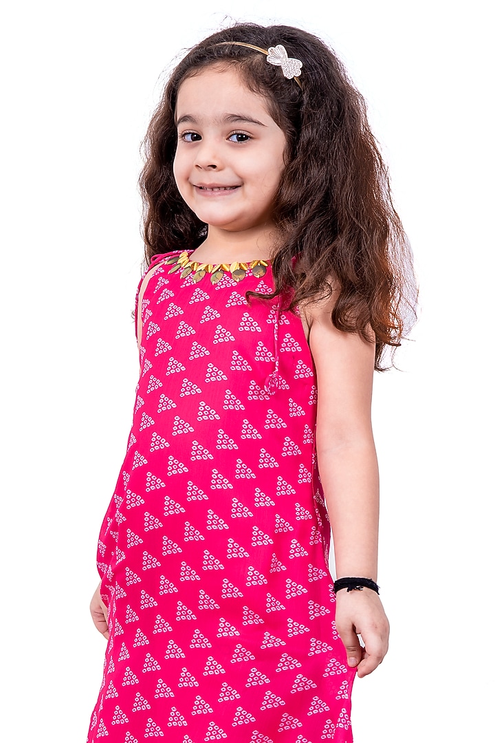 Pink Chiffon Embellished Tie-up Dress For Girls by Vivedkids at Pernia's Pop Up Shop