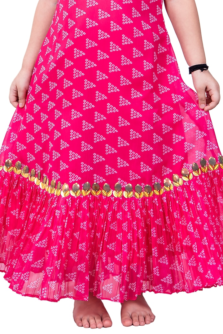Pink Chiffon Embellished Tie-up Dress For Girls by Vivedkids at Pernia's Pop Up Shop