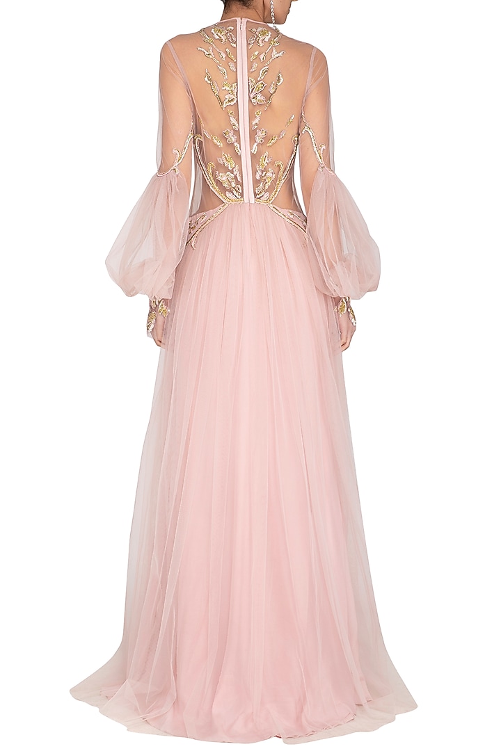 Pink Embroidered Pleated Engagement Gown by Vivek Patel at Pernia's Pop Up Shop