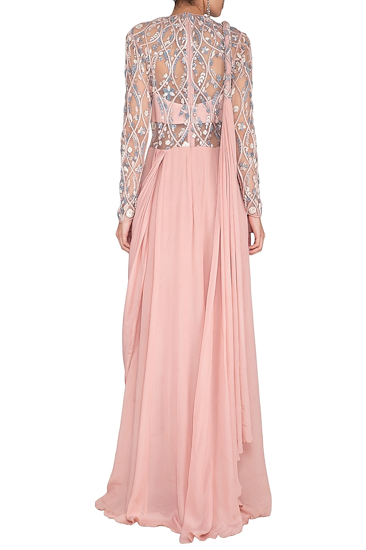 Pink Embroidered Wedding Saree Gown by Vivek Patel at Pernia's Pop Up Shop
