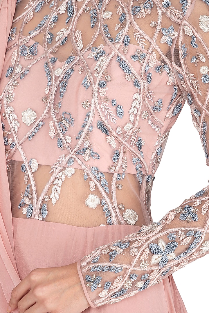 Pink Embroidered Wedding Saree Gown by Vivek Patel at Pernia's Pop Up Shop