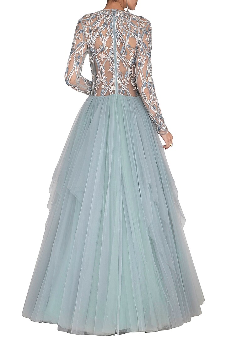 Light Blue Embroidered Wedding Gown by Vivek Patel at Pernia's Pop Up Shop