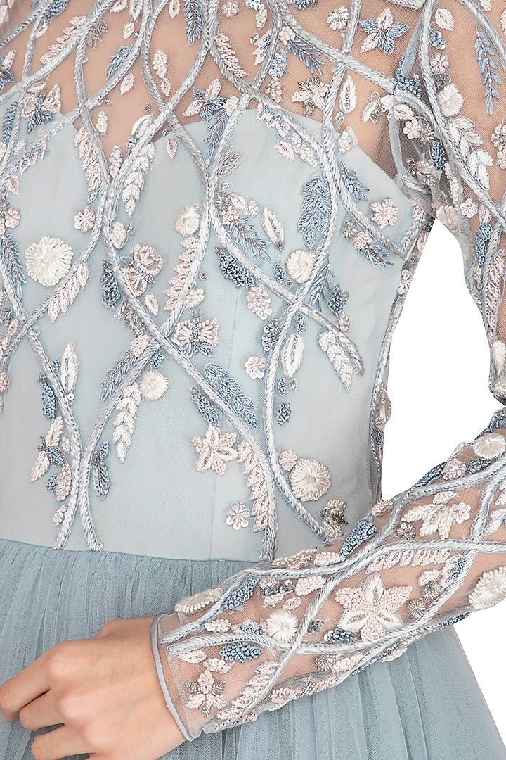 Light Blue Embroidered Wedding Gown by Vivek Patel at Pernia's Pop Up Shop