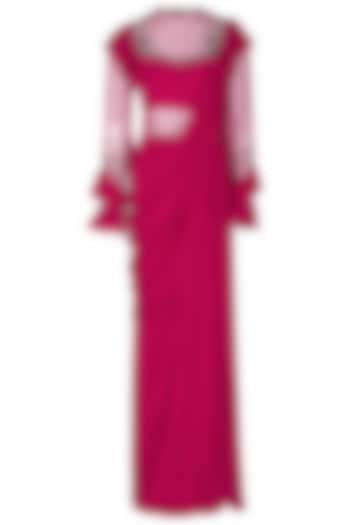 Fuchsia Embroidered Saree Gown With Frills by VIVEK PATEL