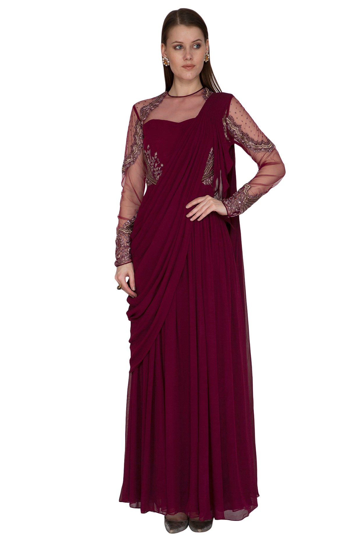 Shop Online Zari Net Designer Gown in Pink : 157430 -