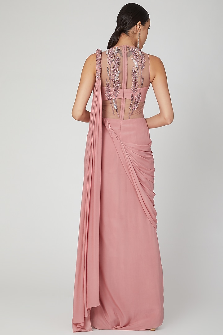 Rose Pink Embellished Wedding Gown Saree by Vivek Patel at Pernia's Pop Up Shop