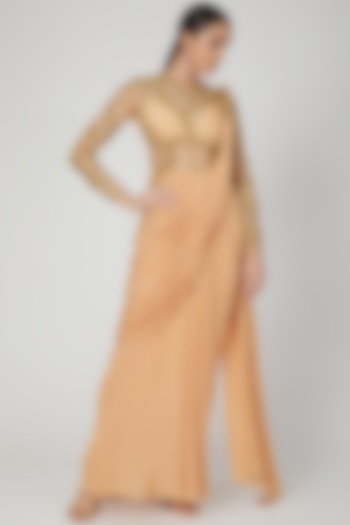 Golden Embellished Gown Saree by VIVEK PATEL