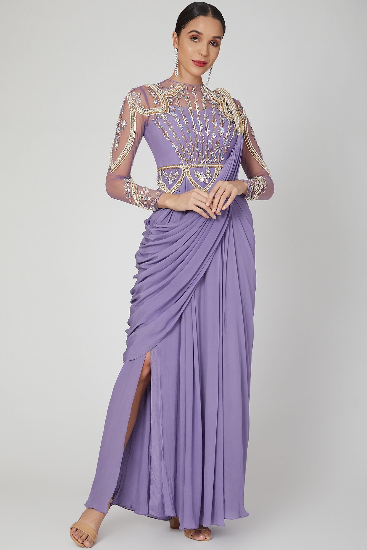Navy Blue Color Designer Saree Gown Online | Saree gown, Saree designs,  Backless blouse designs