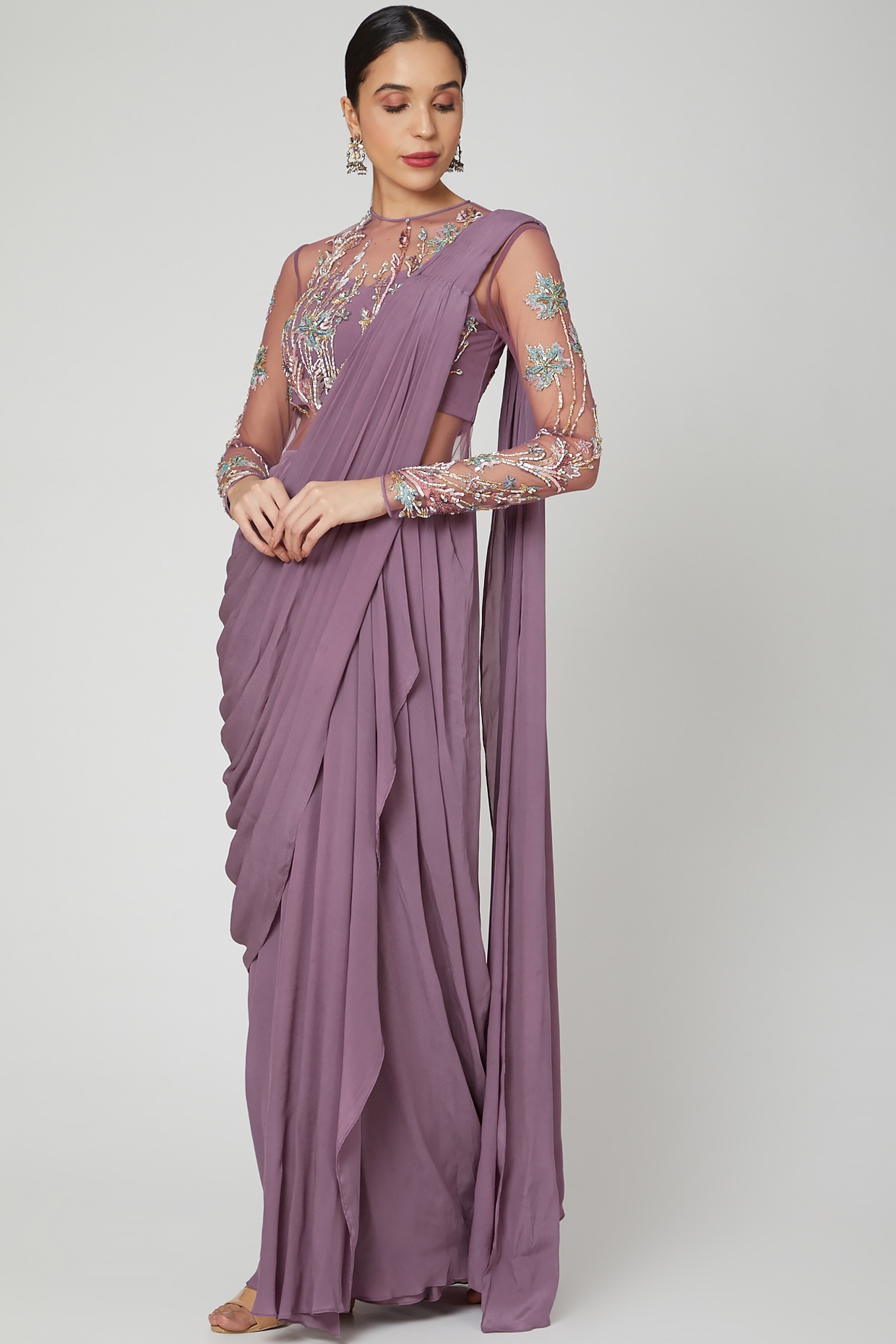 Lycra Mauve Trendy Saree