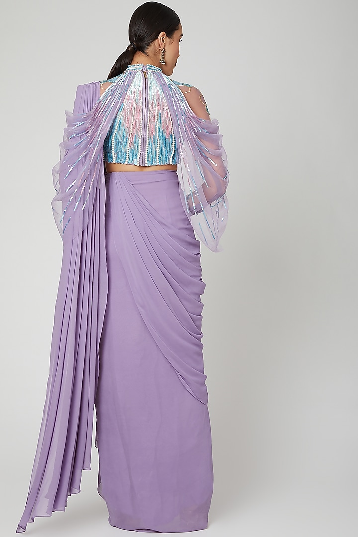 Lavender Embellished & Pleated Reception Saree Gown by Vivek Patel at Pernia's Pop Up Shop