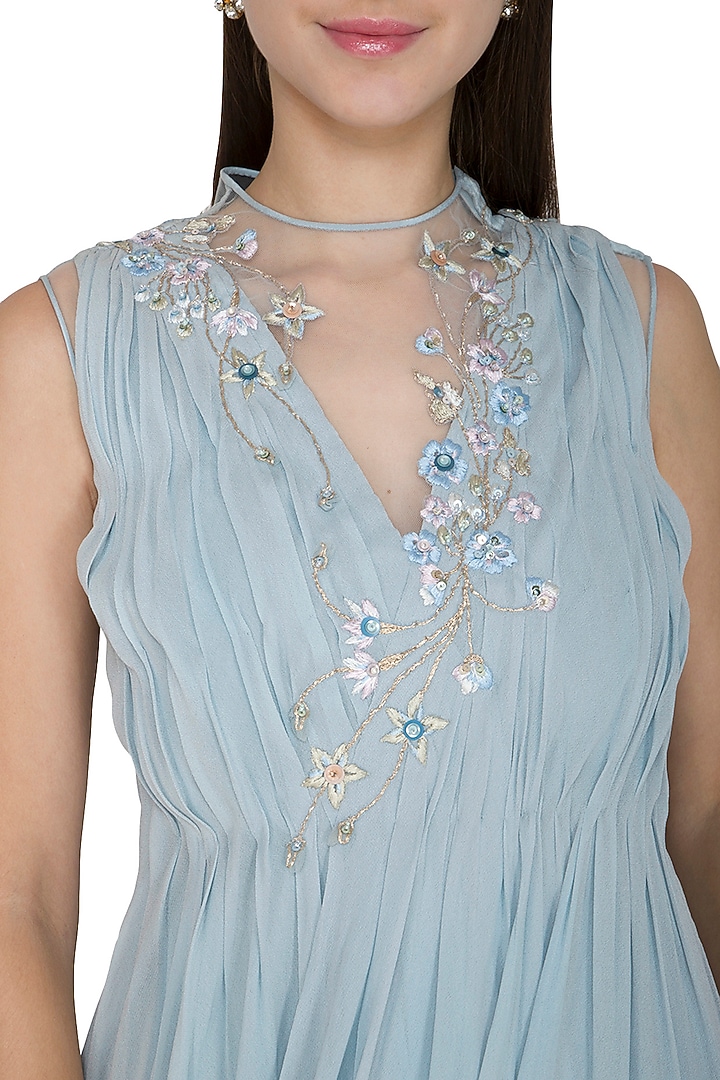 Frost Blue Embellished Engagement Gown by Vivek Patel at Pernia's Pop Up Shop