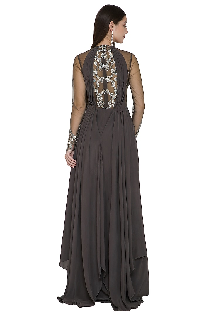 Grey Embellished Engagement Gown With Drape by Vivek Patel at Pernia's Pop Up Shop