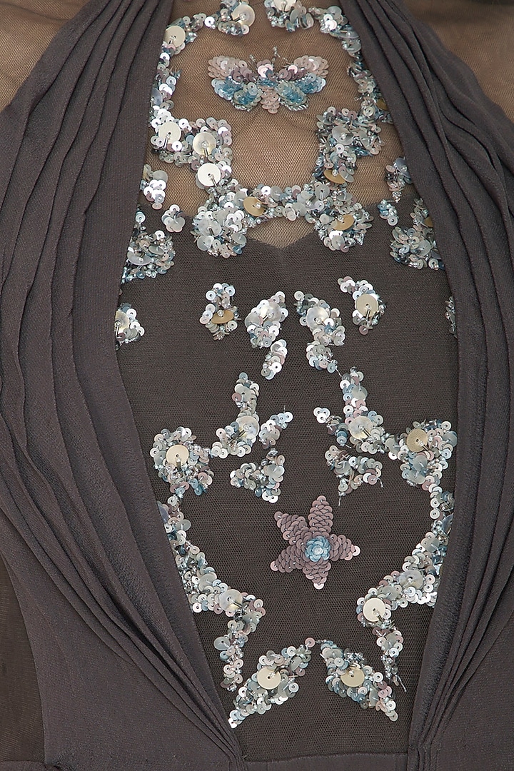 Grey Embellished Engagement Gown With Drape by Vivek Patel at Pernia's Pop Up Shop