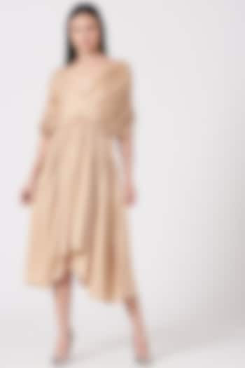 Beige Gathered Dress by VIVEK PATEL at Pernia's Pop Up Shop