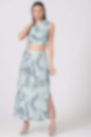 Sky Blue Printed Skirt Set by VIVEK PATEL
