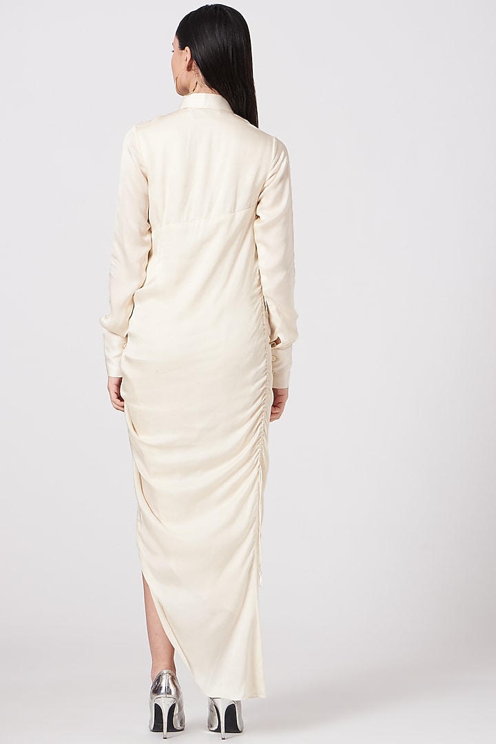 Off White Eco Satin Shirt Gown by Vivek Patel at Pernia's Pop Up Shop