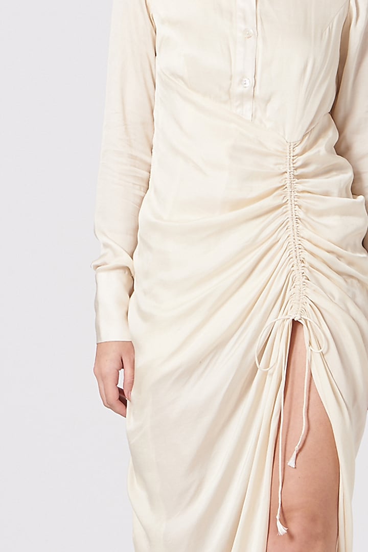 Off White Eco Satin Shirt Gown by Vivek Patel at Pernia's Pop Up Shop