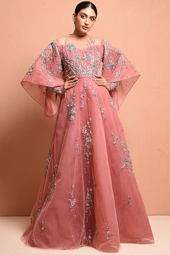 Blush Pink Embellished Gown by Vivek Patel