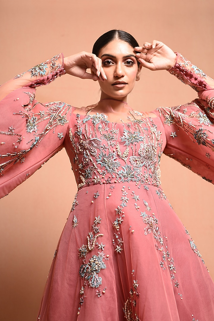 Blush Pink Embellished Wedding Gown by Vivek Patel at Pernia's Pop Up Shop