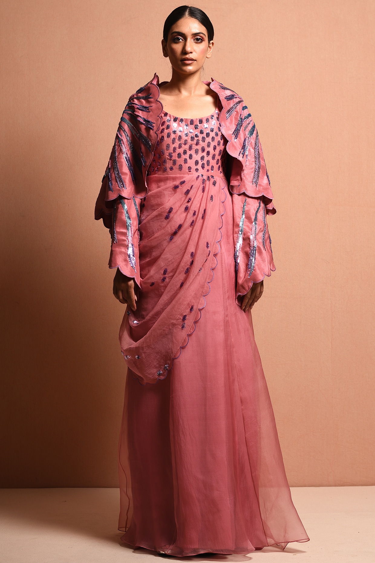 Mystery Jacket Style Party Wear Ethnic Gown - Blush Pink Clothing